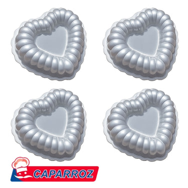 Decorative Heart-Shaped Mini Aluminum Baking Pans – Set of 4 (3.5 x 1.6 in) | Caparroz